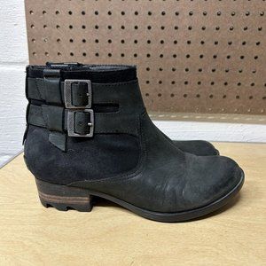 Sorel NL3080-010 Boots Wms Size 8.5 Lolla Ankle Leather Zip Buckle Black
